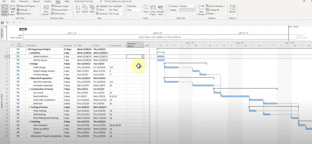 Microsoft Project Professional 2021 chart